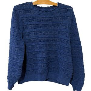Fat Face | Sweater Open Knit Long Sleeve Navy Pullover- Size 16 XL